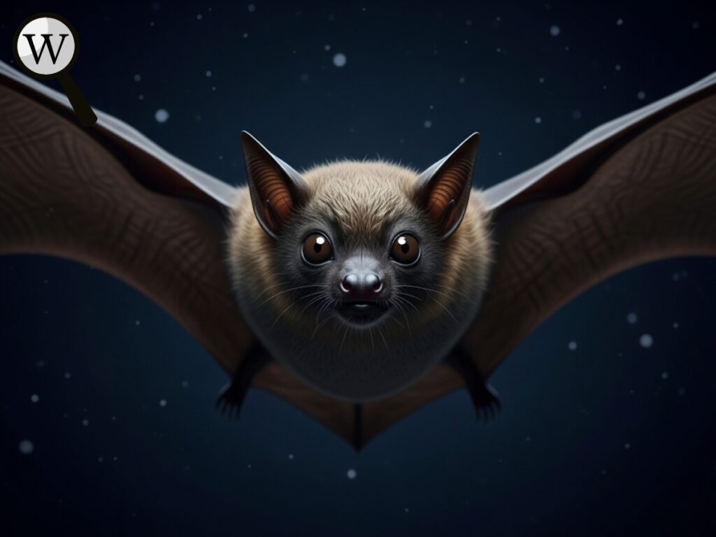 a bat flying at night with clear eyes, debunking the myth that bats are blind.